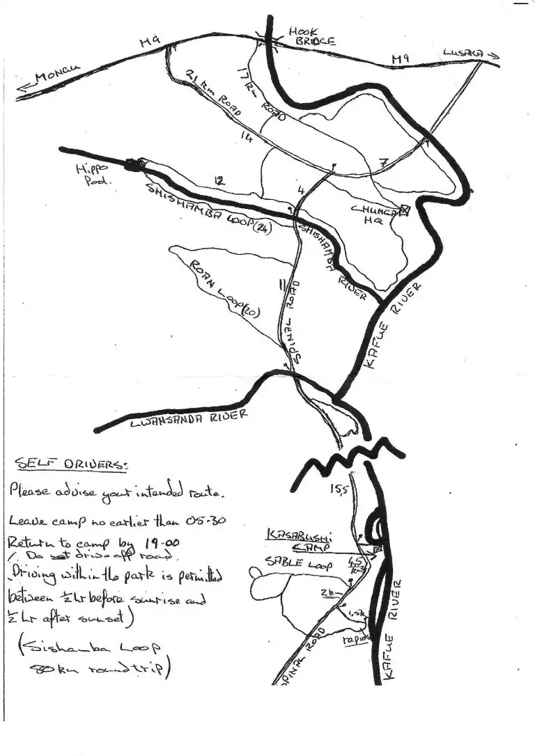 Carte de Kasabushi lors d'un safari dans le parc national Kafue en Zambie
