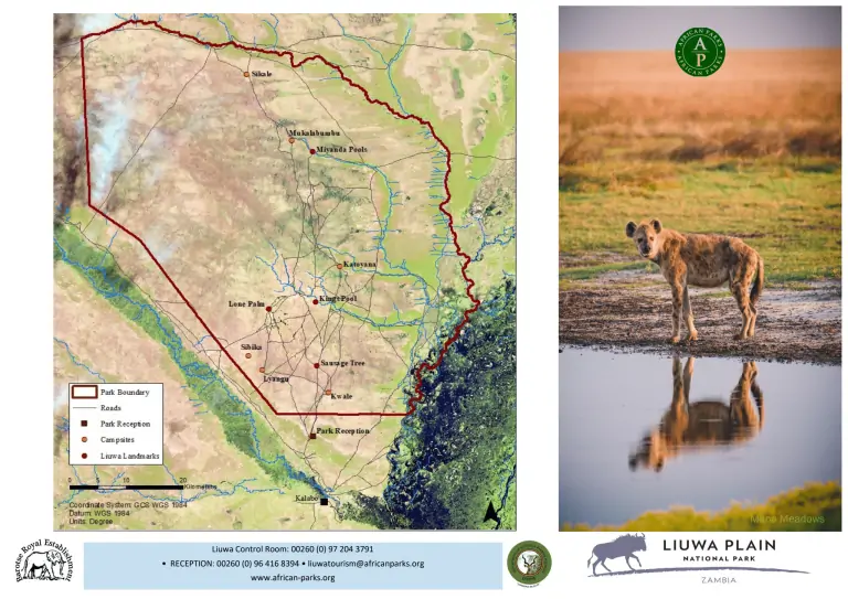 Carte du parc national Liuwa en Zambie
