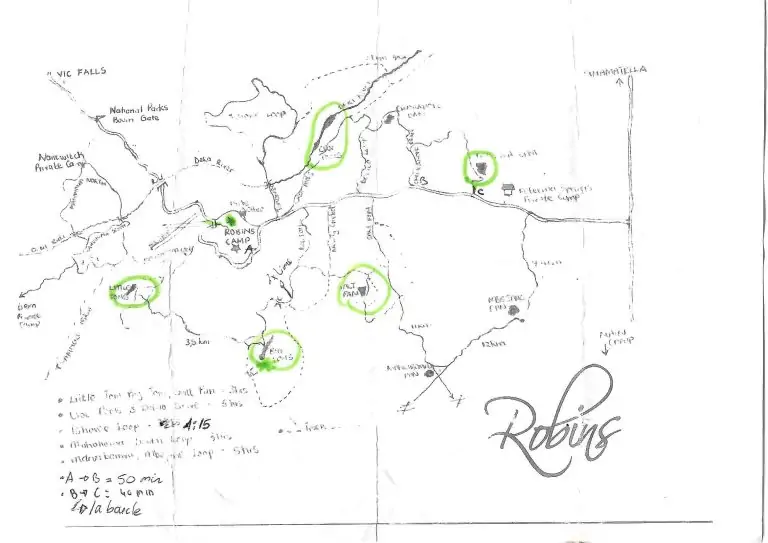 Carte de Robin's Camp à Hwange au Zimbabwe