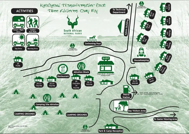 Carte de Twee Rivieren lors d'un safari au Kgalagadi en Afrique du Sud